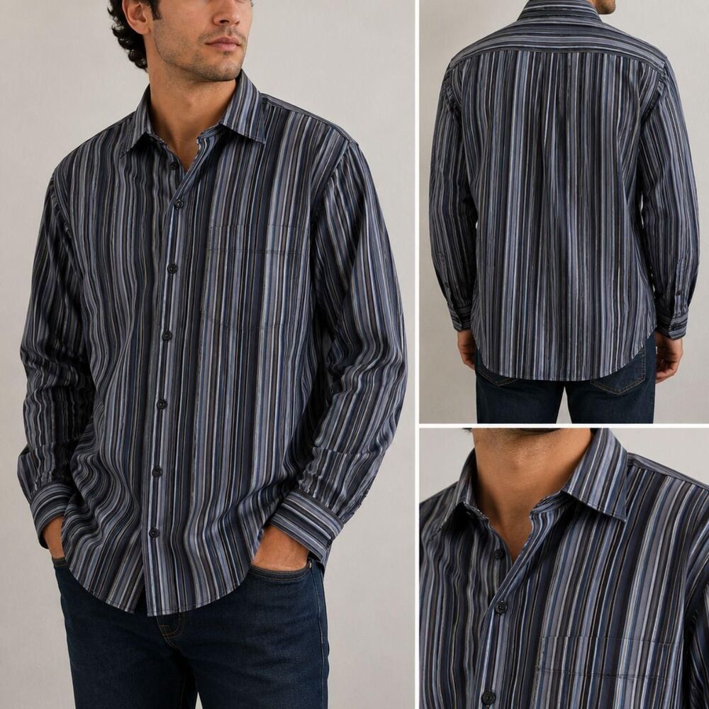 Kenneth Roberts Platinum Striped Button-Up Shirt – Men's Medium
